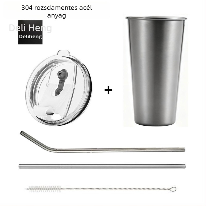 Elephant Star 304 rozsdamentes acélból készült, újrahasználható pohár szívószálas fedéllel, nem szivárgásbiztos