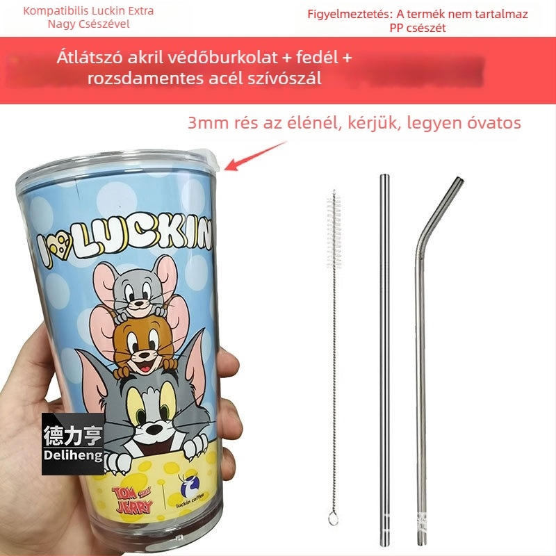 Elephant Star 304 rozsdamentes acélból készült, újrahasználható pohár szívószálas fedéllel, nem szivárgásbiztos