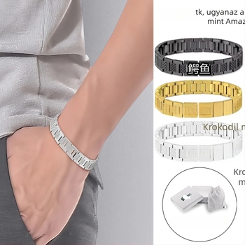 Rozsdamentes acél krokodil karkötő, fényes felület, uniszex geometriai kialakítású, kézhez tartozó ékszer, sokoldalú