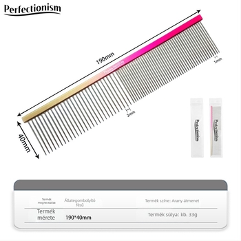 Háziállatok gondozására szolgáló fésű kutyáknak és macskáknak – repülőgépminőségű alumínium nyél, rozsdamentes acél tüskék, modell 2032-74, általános használat