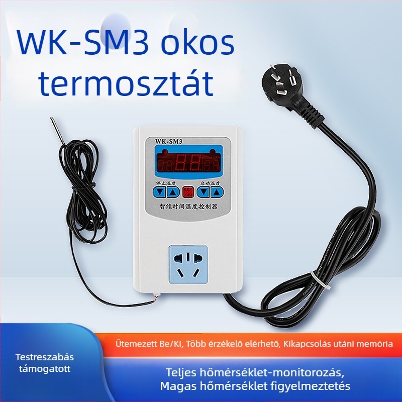 WK-SM3 Okos termosztát digitális hőmérséklet- és páratartalom-szabályozással, csatlakozóaljzattal, elektronikus érzékelő kapcsolóval és több‑zónás szenzorral – Yudian, 220V, üvegházban termesztésre, akvakultúrára és beltéri mérésre