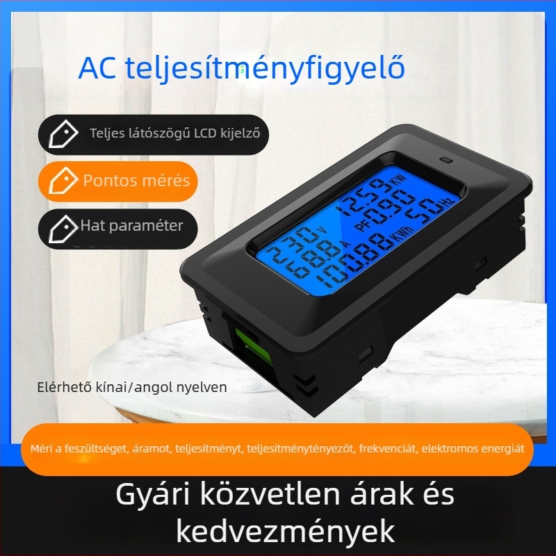 AC digitális teljesítménymérő LCD kijelzővel, háztartási többfunkciós elektromos mérő — voltmérő, ampermérő, energia, frekvencia és teljesítménytényező, modell P06s-20A/100A