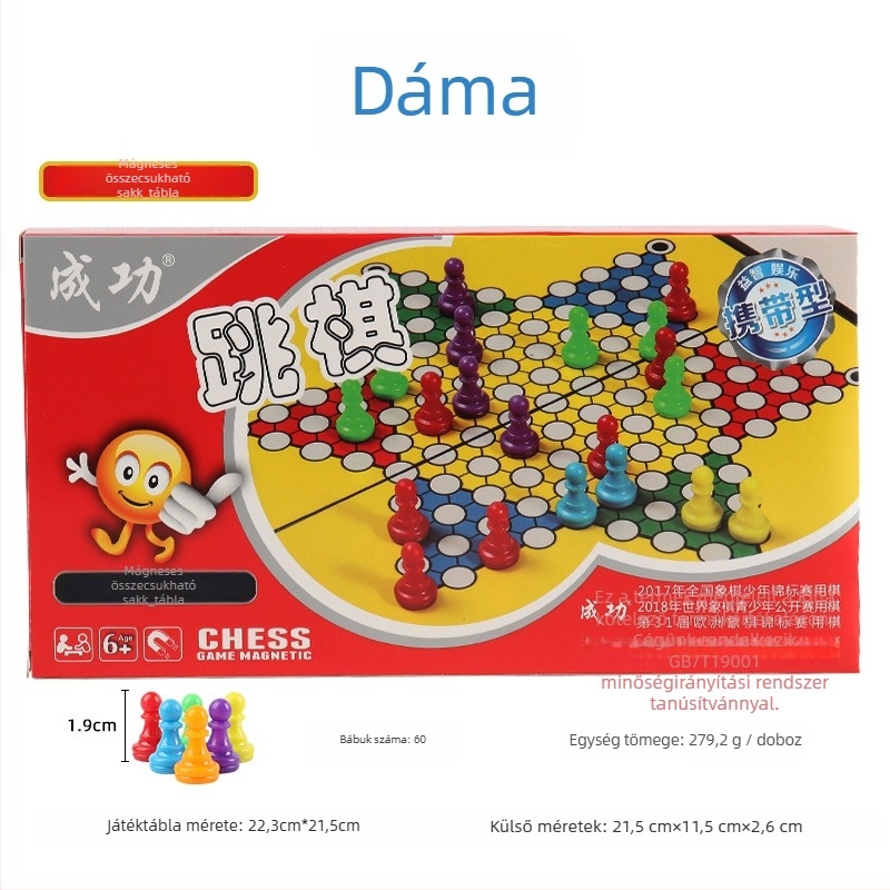Mágneses többjátékos sakkkészlet: sakk, kínai sakk, Go, dáma és Gomoku; anyag PP; oktató játék.