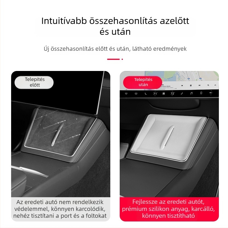 Szilikon középkonzolra illeszkedő vezeték nélküli töltőpad Tesla Model Y/Model 3 – csúszásmentes, dekoratív matrica