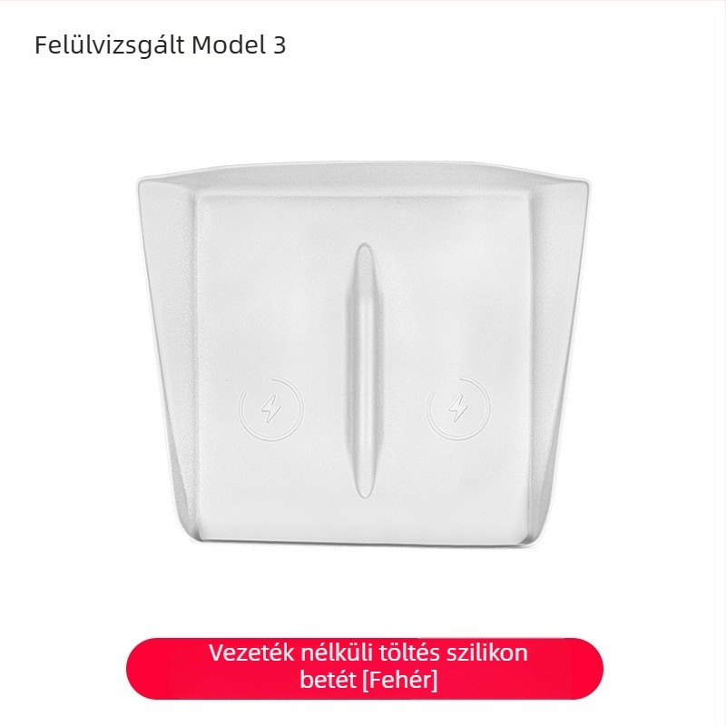 Szilikon középkonzolra illeszkedő vezeték nélküli töltőpad Tesla Model Y/Model 3 – csúszásmentes, dekoratív matrica