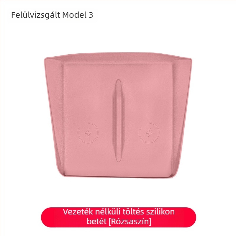Szilikon középkonzolra illeszkedő vezeték nélküli töltőpad Tesla Model Y/Model 3 – csúszásmentes, dekoratív matrica