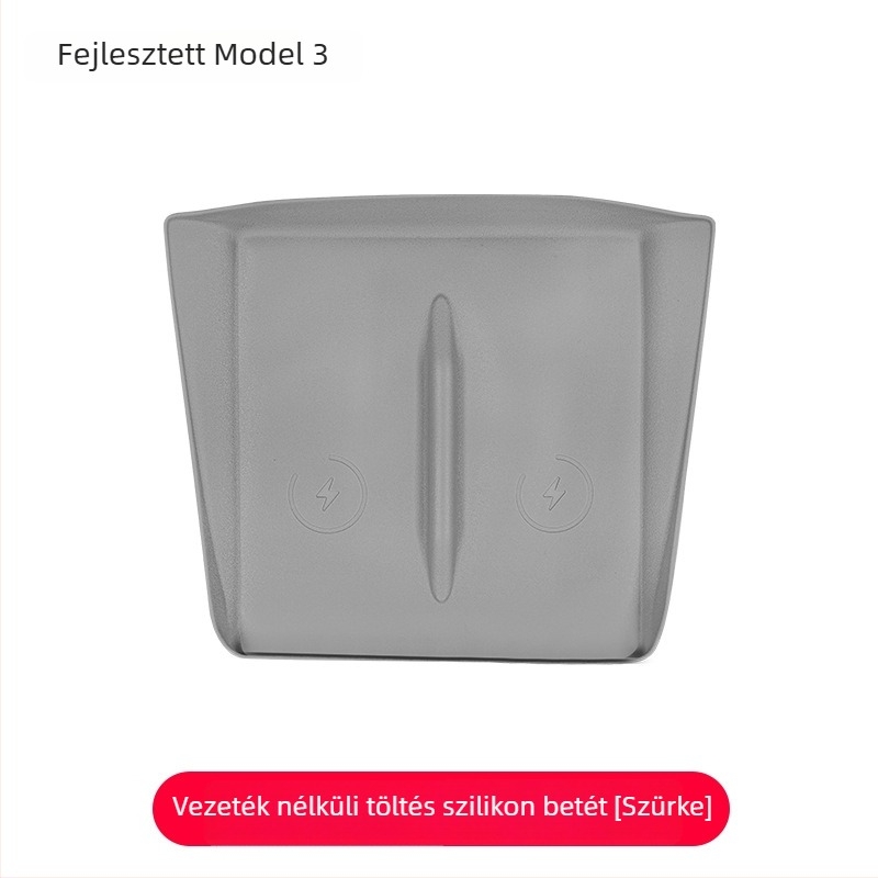 Szilikon középkonzolra illeszkedő vezeték nélküli töltőpad Tesla Model Y/Model 3 – csúszásmentes, dekoratív matrica