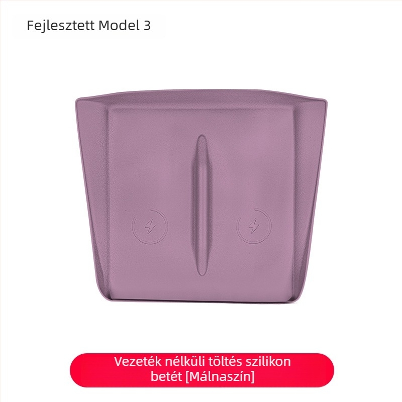 Szilikon középkonzolra illeszkedő vezeték nélküli töltőpad Tesla Model Y/Model 3 – csúszásmentes, dekoratív matrica
