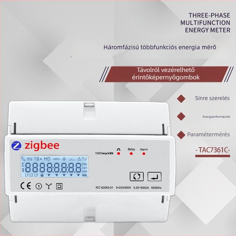 Tac7361C Háromfázisú sínre szerelhető multifunkcionális elektromos energia-mérő, intelligens Zigbee, 230 VAC