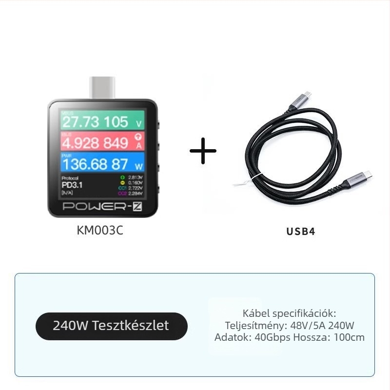 POWER-Z KM003C USB gyors töltési protokoll teszter – 240W, PD3.1 többprotokolos detektálás
