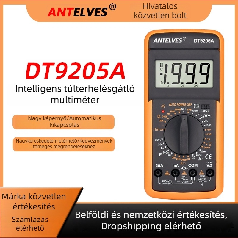 9205A Digitális multiméter égés elleni védelemmel, nagy pontosságú, villanyszerelőknek és otthoni használatra, automatikus kikapcsolás