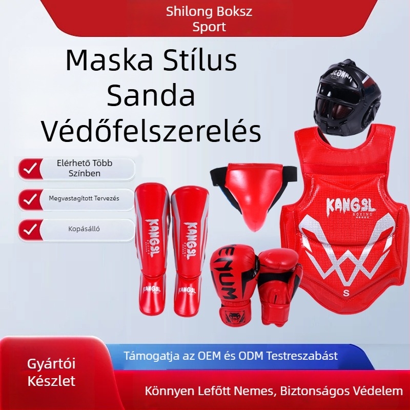 Harcművészeti védőfelszerelés készlet: fej-, kéz-, könyök-, térd- és boka védelem spandex anyagból; alkalmas bokszhoz (felnőttek és gyermekek)