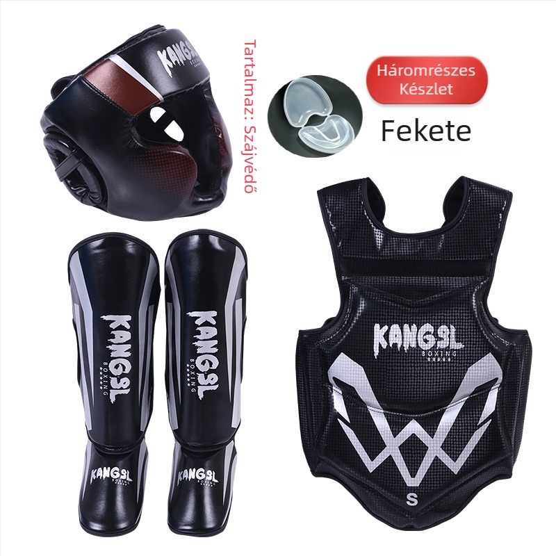 Harcművészeti védőfelszerelés készlet: fej-, kéz-, könyök-, térd- és boka védelem spandex anyagból; alkalmas bokszhoz (felnőttek és gyermekek)