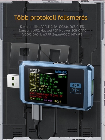 USB DC töltődetektor és ampermérő a gyors töltés teljesítményének teszteléséhez, modell Fnb48p