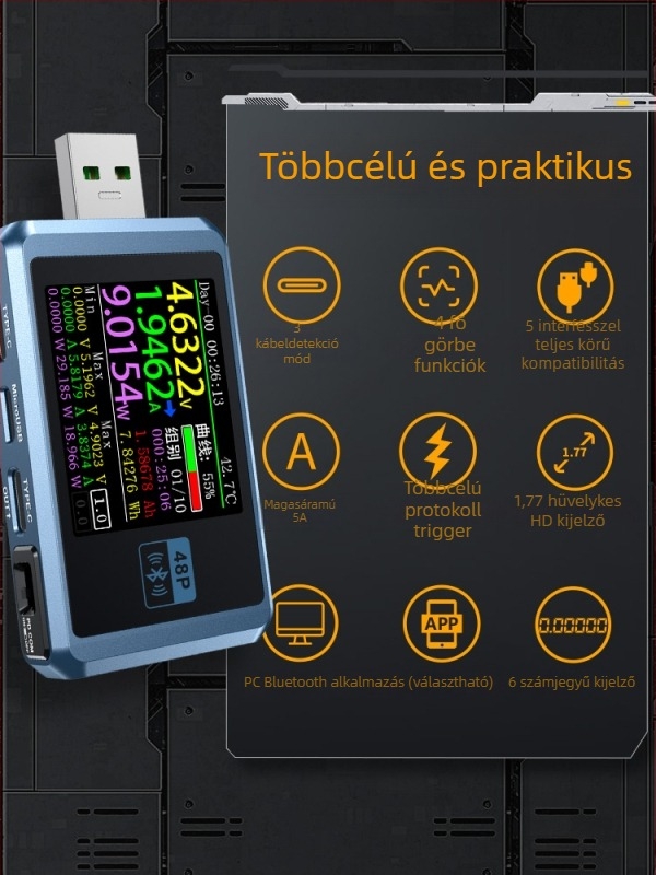 USB DC töltődetektor és ampermérő a gyors töltés teljesítményének teszteléséhez, modell Fnb48p