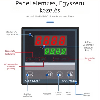 Rexc700 termosztát digitális kijelzős, intelligens hőmérséklet-vezérlő, teljesen automatikus PID-szabályozás, állítható PID
