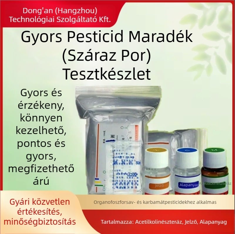 Szárazporos pestisid-maradvány detektor gyümölcsök és zöldségek gyors észlelésére; modell: Pesticide Residue Reagent Dry Powder.