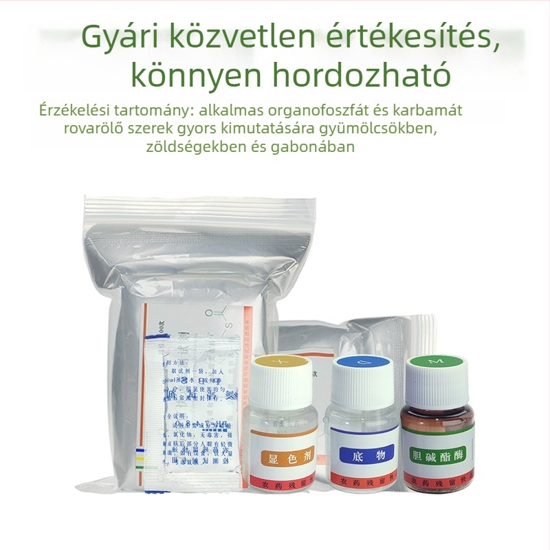 Szárazporos pestisid-maradvány detektor gyümölcsök és zöldségek gyors észlelésére; modell: Pesticide Residue Reagent Dry Powder.