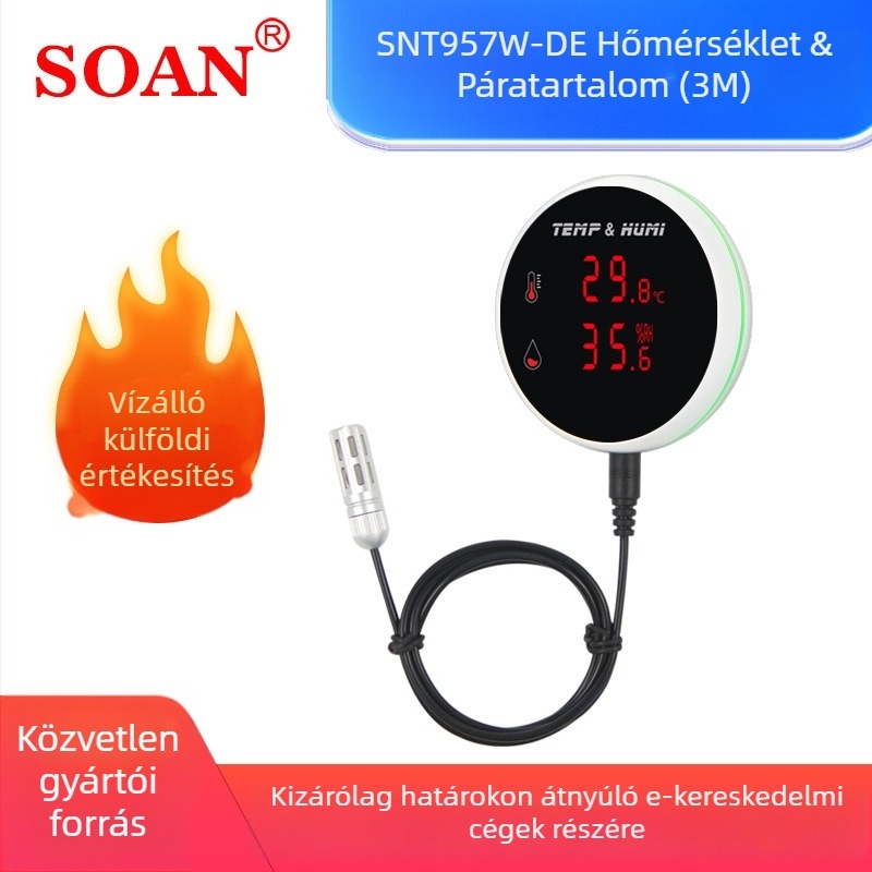 Soan/Sanan Wi-Fi hőmérséklet és páratartalom riasztóval és felvétellel, falra szerelhető vezérlő APP értesítésekkel