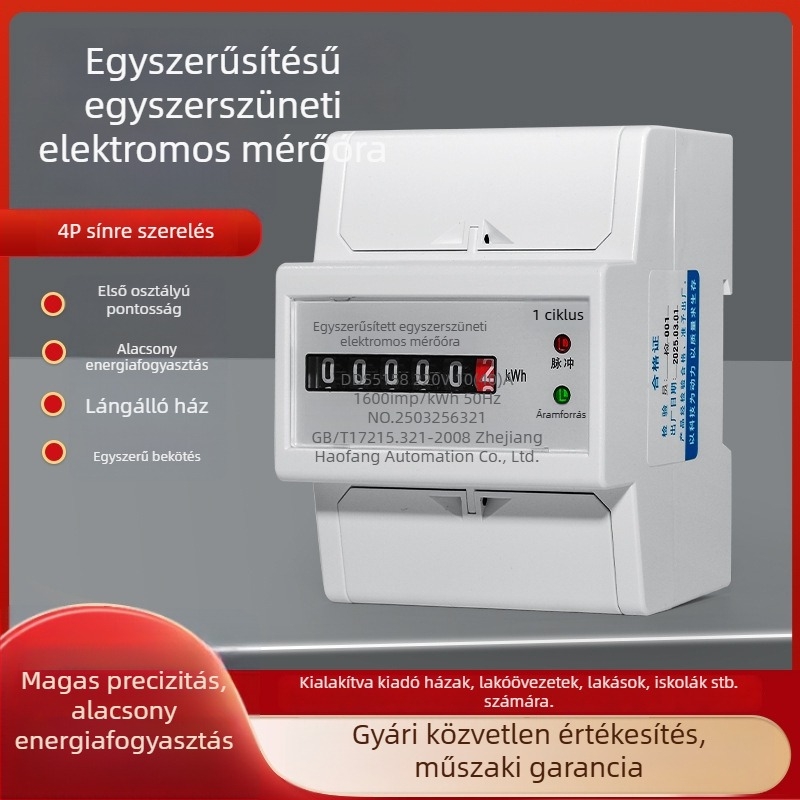 Egyszerfázisú mérő (4P) DIN-sínre szerelhető, porvédett fedél, lakossági használatra