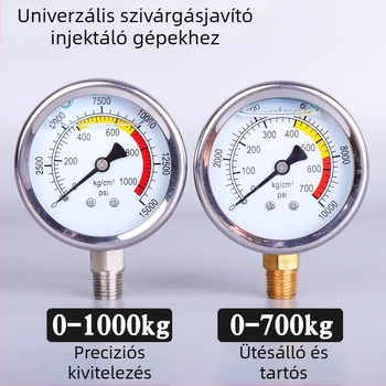 Magasnyomású injektáló gép nyomásmérővel, szivárgás-záró eszközzel, hidraulikus mérőberendezéssel, injektáló pumpával és olajmérővel