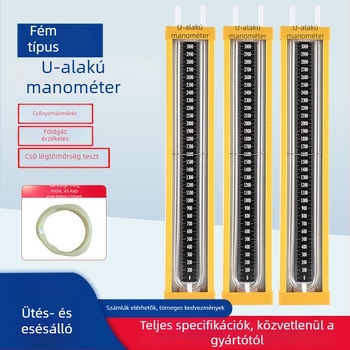 Ötvözetből készült nyomásmérő természetes gázhoz, U-alakú kivitelben és speciális tömlő a nyomás méréséhez