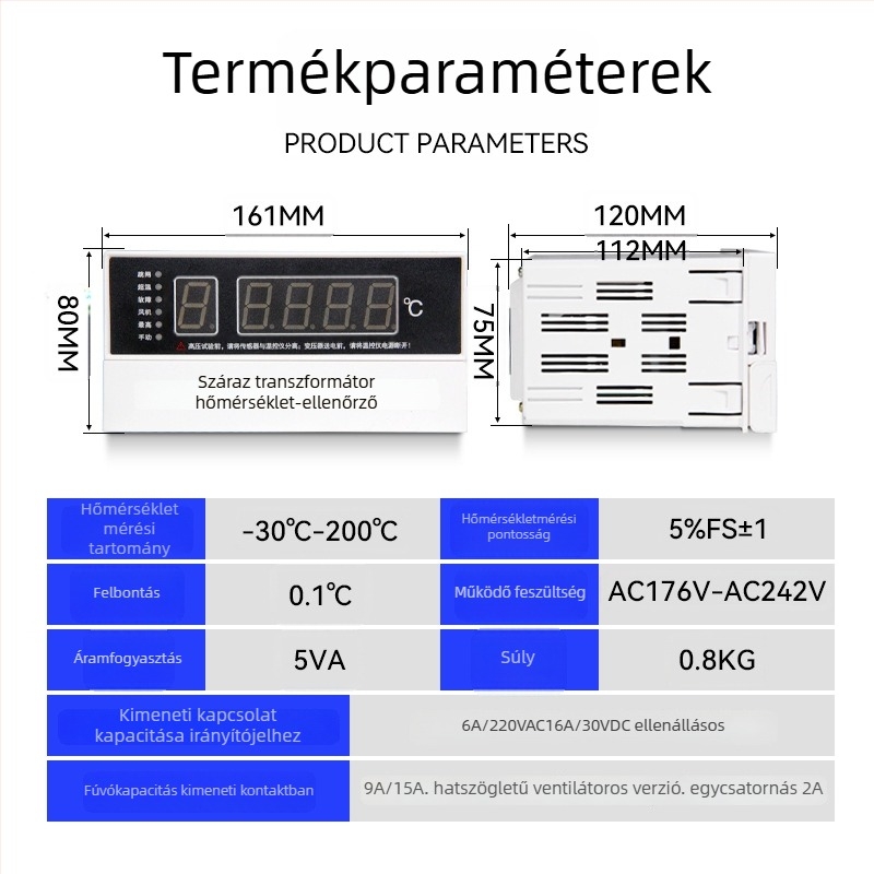 BWD-3K130A Digitális kijelzős termosztát száraztranszformátorhoz, beépített kivitel, 220V