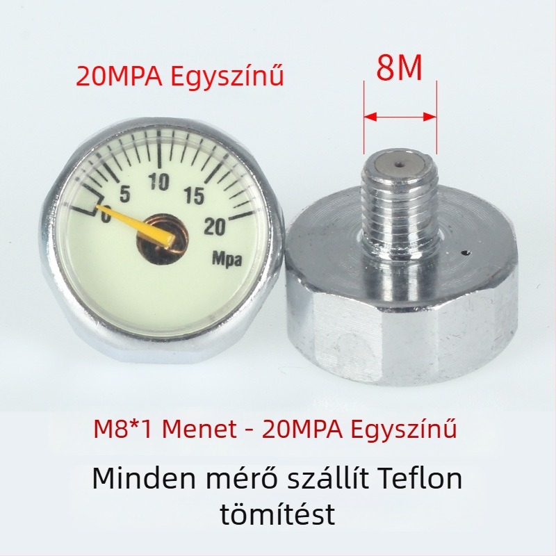 Fényes kijelzős magasnyomású nyomásmérő, 25 mm, CO2-palackokhoz, 0–40 MPa