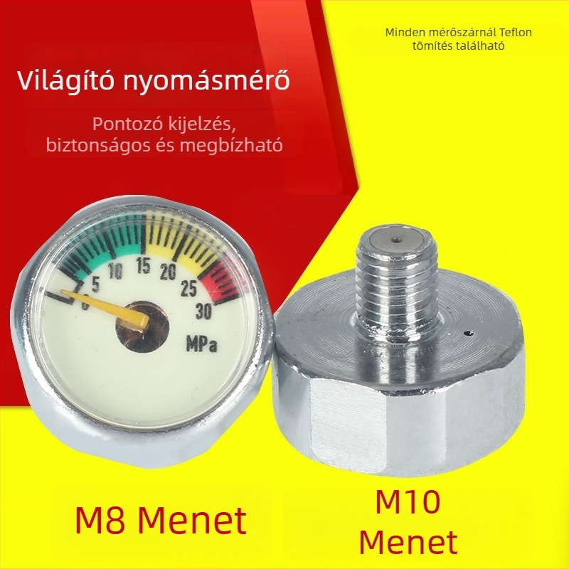 Fényes kijelzős magasnyomású nyomásmérő, 25 mm, CO2-palackokhoz, 0–40 MPa