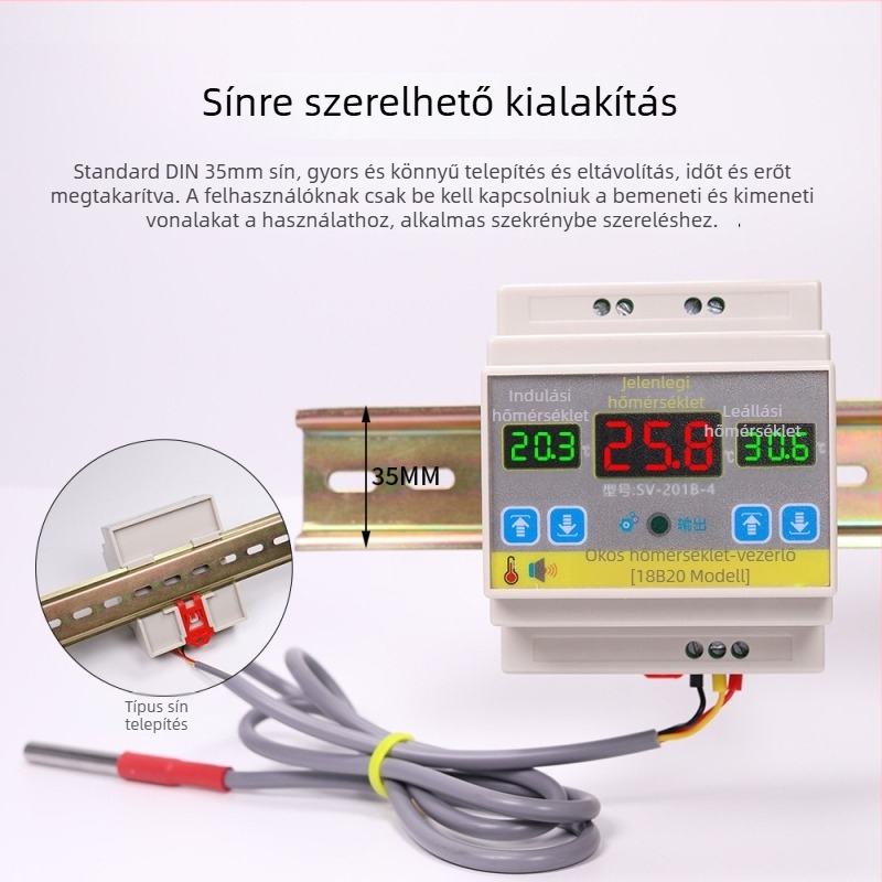 Intelligens hőmérséklet-szabályozó 4000W-os teljesítménnyel, magas pontosságú hőmérséklet-szabályozó kapcsoló, sínre szerelve, állítható hőmérséklet
