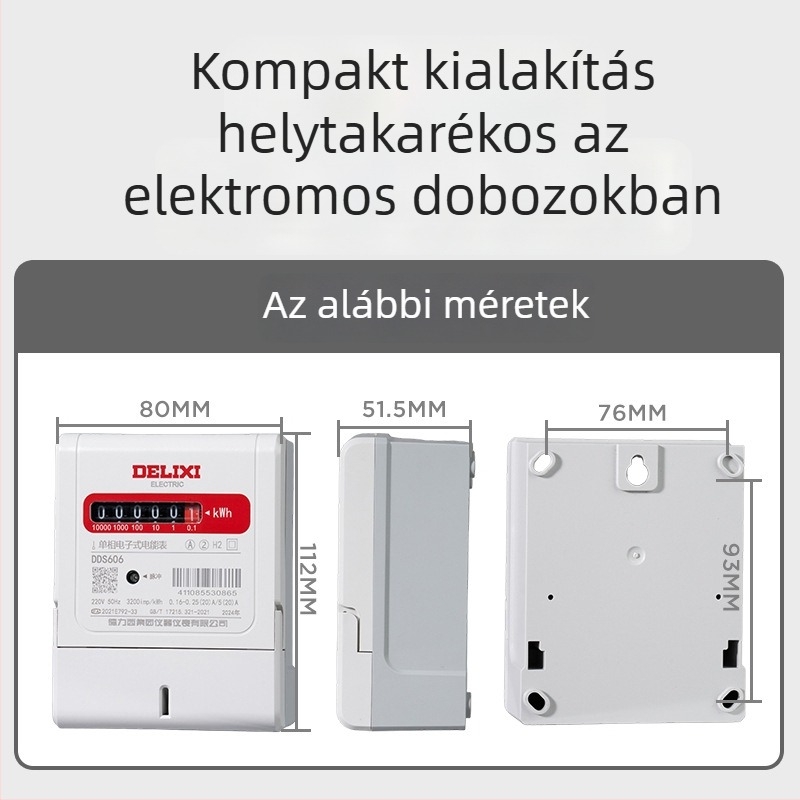 Delixi Electric DDS606 egyfázisú elektromos mérő otthoni és kereskedelmi használatra 40A/20A