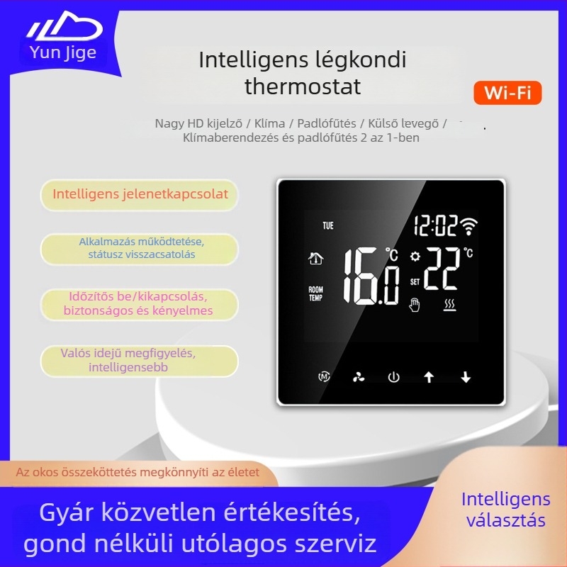 Intelligens légkondi termosztát – paneles szerelés, vezérlés az alkalmazáson keresztül, távoli időzítő, hangvezérlés, 220V AC