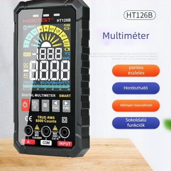 HT126B Digitális multiméter - automatikus tartomány, CAT III 600V, méri DC/AC feszültség és áram, ellenállás és kapacitás
