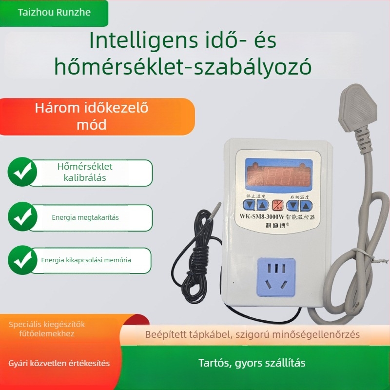 Nagy teljesítményű digitális intelligens termosztát padlófűtéshez, digitális kijelzővel, 220V-os dugaszolható csatlakozás