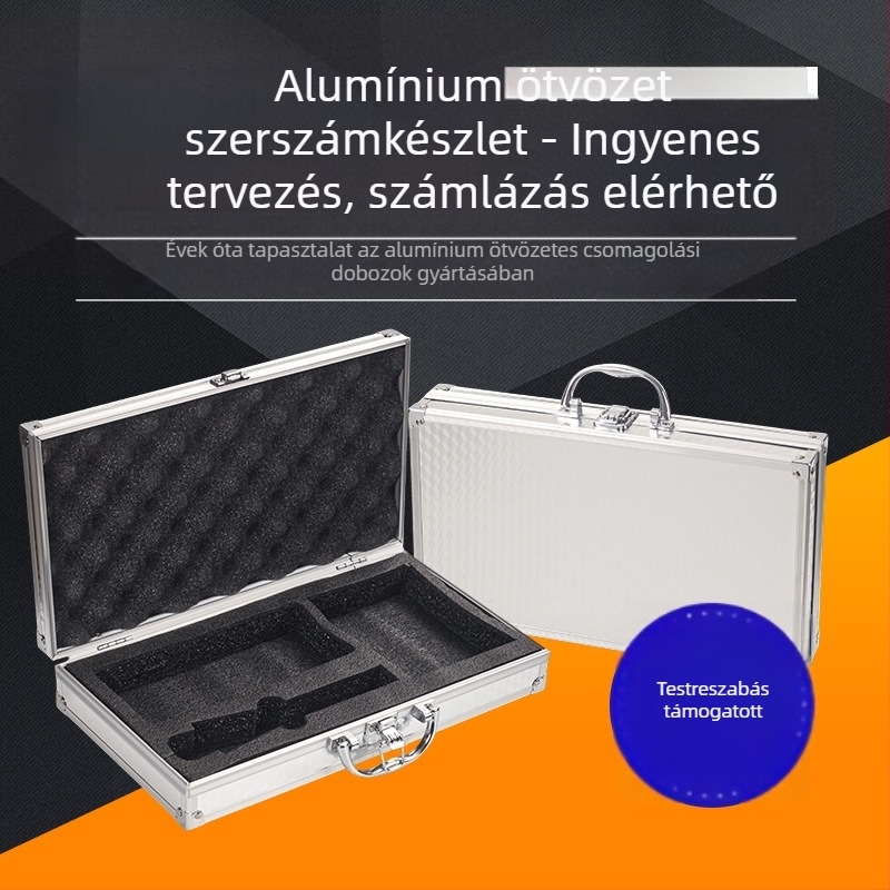 Jinfuda márkájú alumínium ötvözetből készült szerszámtároló, alumínium váz és MDF alap — doboz szerszámokhoz, műszeres tok, hordozható tároló