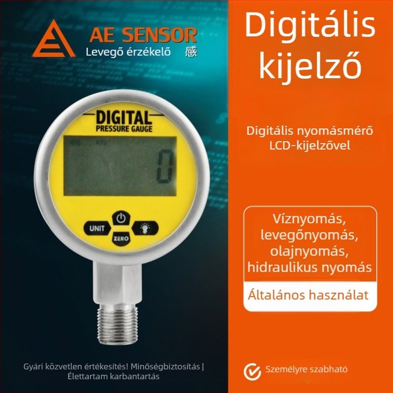 Ae-P2 Digitális nyomásmérő rozsdamentes acélból, nagy pontosságú, tartomány 0-160, ±0,4% FS, DN60/80/100, radiális/axiális szerelés