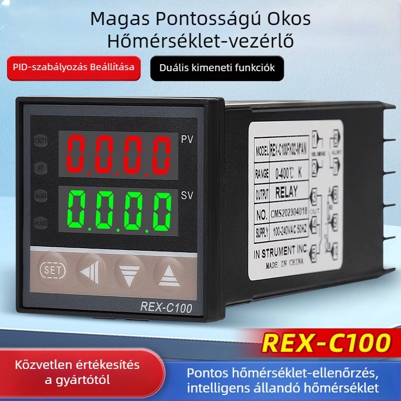 PID hőmérséklet-szabályozó digitális kijelzővel, Rex-C100/Rex-C400, OMPURON, 220V, panelbe szerelés, fűtőcsőhöz