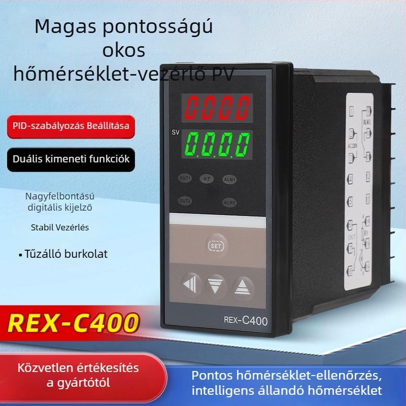 PID hőmérséklet-szabályozó digitális kijelzővel, Rex-C100/Rex-C400, OMPURON, 220V, panelbe szerelés, fűtőcsőhöz