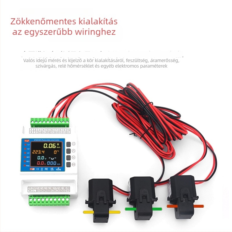 Háromfázisú 100A/380V induktív energia-mérő, távoli Wi‑Fi-vel és RS485-tel, digitális kijelző