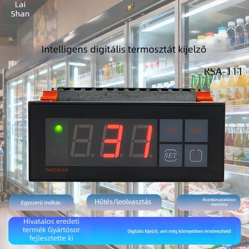 Kereskedelmi hőmérséklet-szabályozó hőmérséklet-érzékelővel – beépített kivitel, 220V AC, RSA-111, catering berendezésekhez