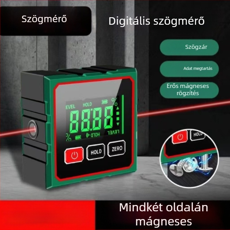 Inclinometer erős mágneses alapú, nagy pontosságú, 360° szögmérés, lézeres digitális kijelző (Modell: Inclinometer)