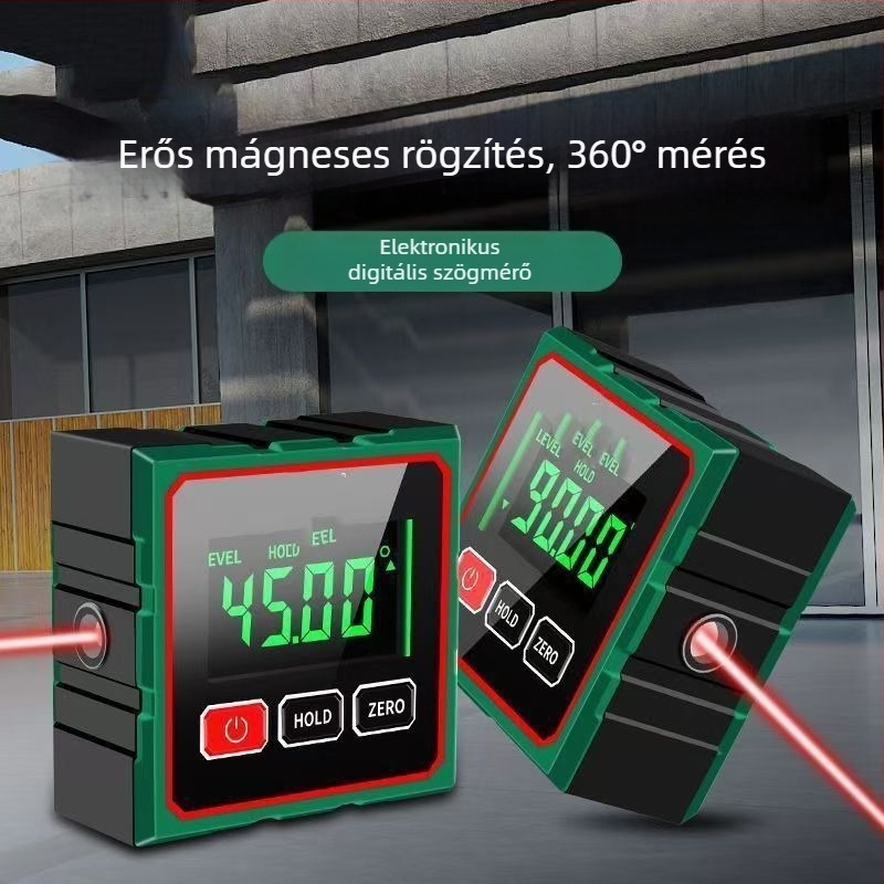 Inclinometer erős mágneses alapú, nagy pontosságú, 360° szögmérés, lézeres digitális kijelző (Modell: Inclinometer)