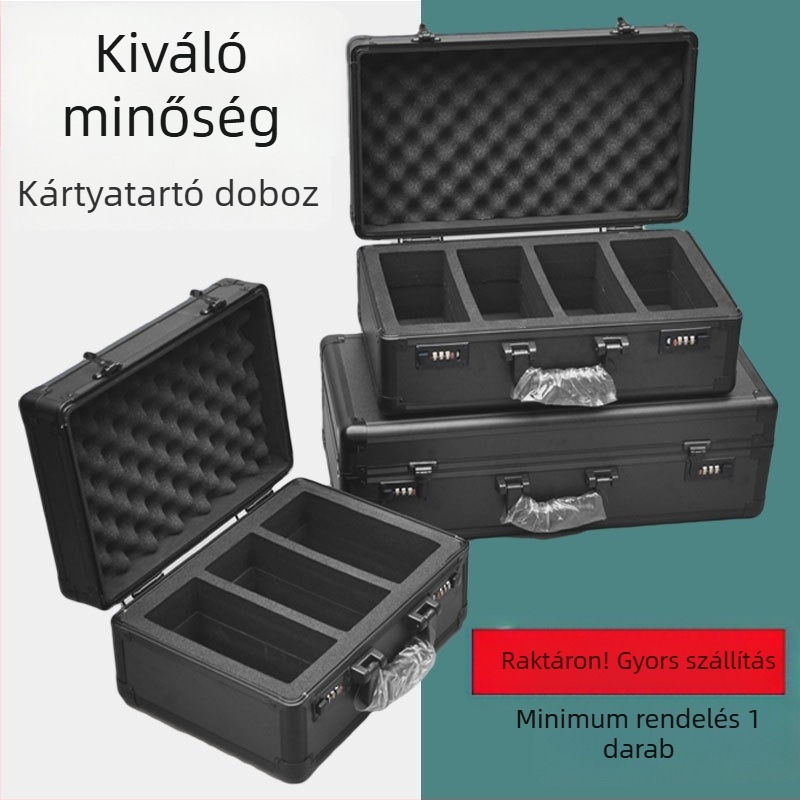 Kártyatároló bőrönd alumínium ötvözet kerettel, EVA hab belső, 50 kg teherbírás, hordozható kivitel