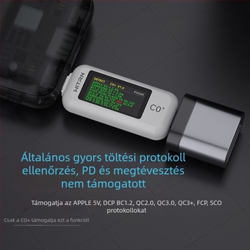 C0Q+ USB Type-C pass-through teszter — PD 3.1 detektálás, USB feszültség- és áramerősségmérő, C2 gyors töltés, 48V