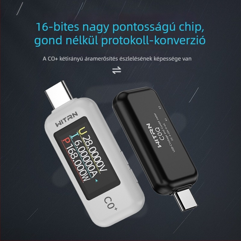 C0Q+ USB Type-C pass-through teszter — PD 3.1 detektálás, USB feszültség- és áramerősségmérő, C2 gyors töltés, 48V