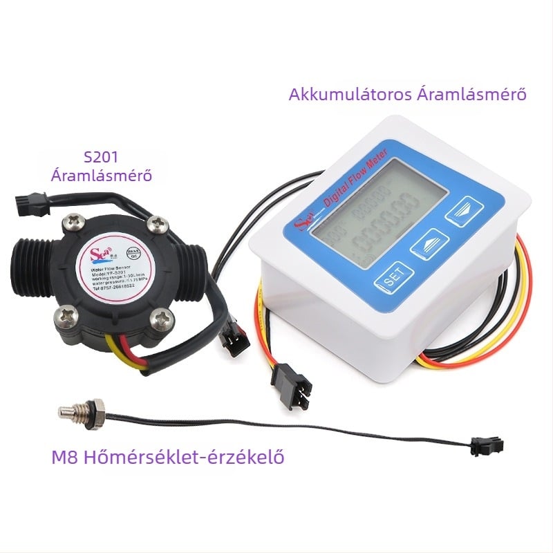 Dijiang LCD-S2 digitális vízáram-mérő intelligens elektronikus kijelzővel, modell LCD-S2, mérési tartomány 1-25 L/min, közeg: víz, akkumulátoros üzemmód