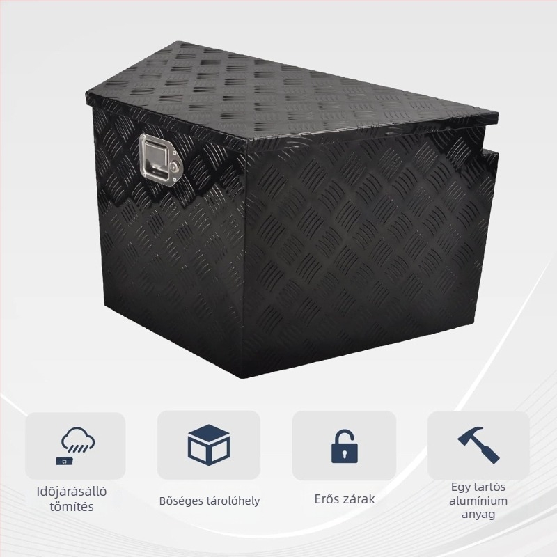 Alumíniumötvözetből készült szerszámtároló doboz, négyszögletes lépcső típus, testre szabható a rajzok szerint, teherbírás 70 kg