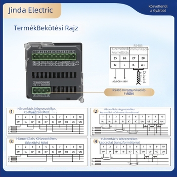 Háromfázisú digitális teljesítménymérő LCD kijelzővel, feszültség és áram mérése, RS-485 kommunikáció