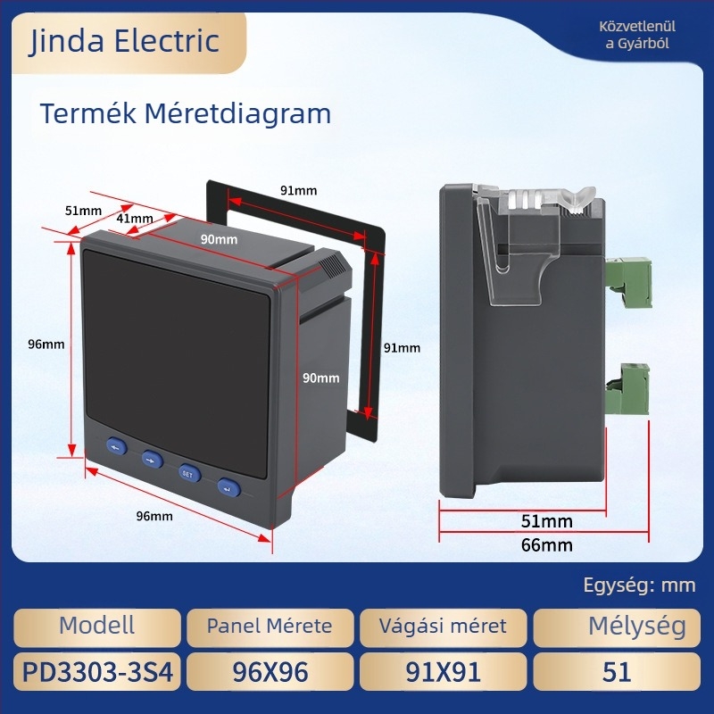 Háromfázisú digitális teljesítménymérő LCD kijelzővel, feszültség és áram mérése, RS-485 kommunikáció