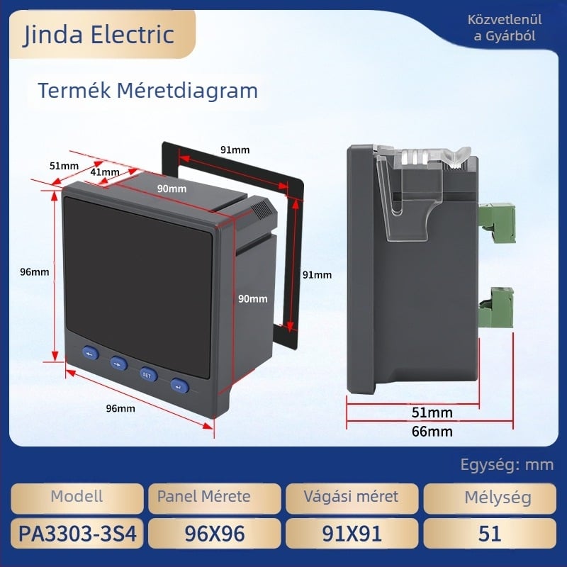 Háromfázisú digitális teljesítménymérő LCD kijelzővel, feszültség és áram mérése, RS-485 kommunikáció